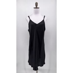 Shimera Black Shiny Satin Silk V Neck Sleeveless Slip Dress Sz XL
